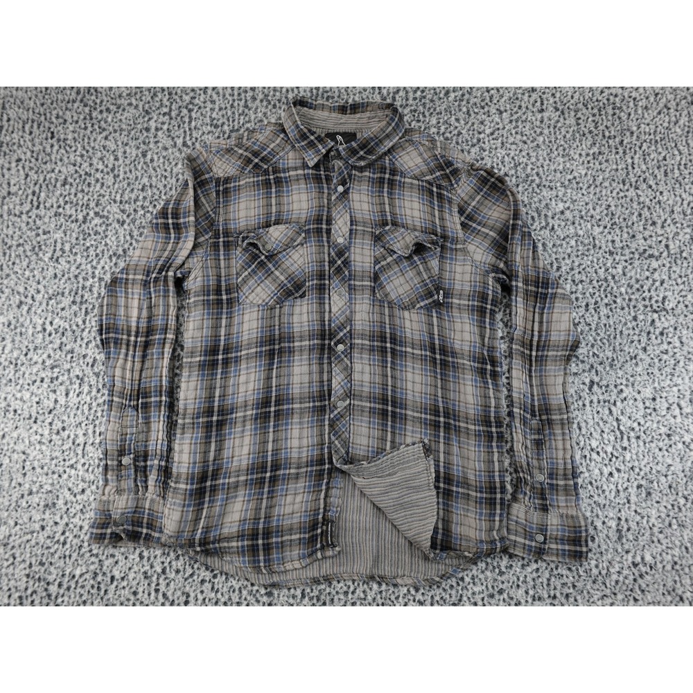 Alpinestars Button Down Shirt Mens Large Grey Blue Plaid Western Flannel Style